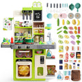 Kids Kitchen Playset Pretend Kitchen Toys for Toddlers with 63 Pcs Toy Kitchen Accessories Realistic Lights & Sounds Spray Play Sink and Play Food - Kitchen Set for Girls Boys Aged 3 4 5+ (Green)