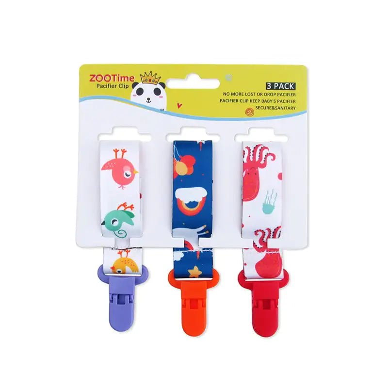 Cartoon Pattern Baby Pacifier Teether Pack of Three - The Happy Package