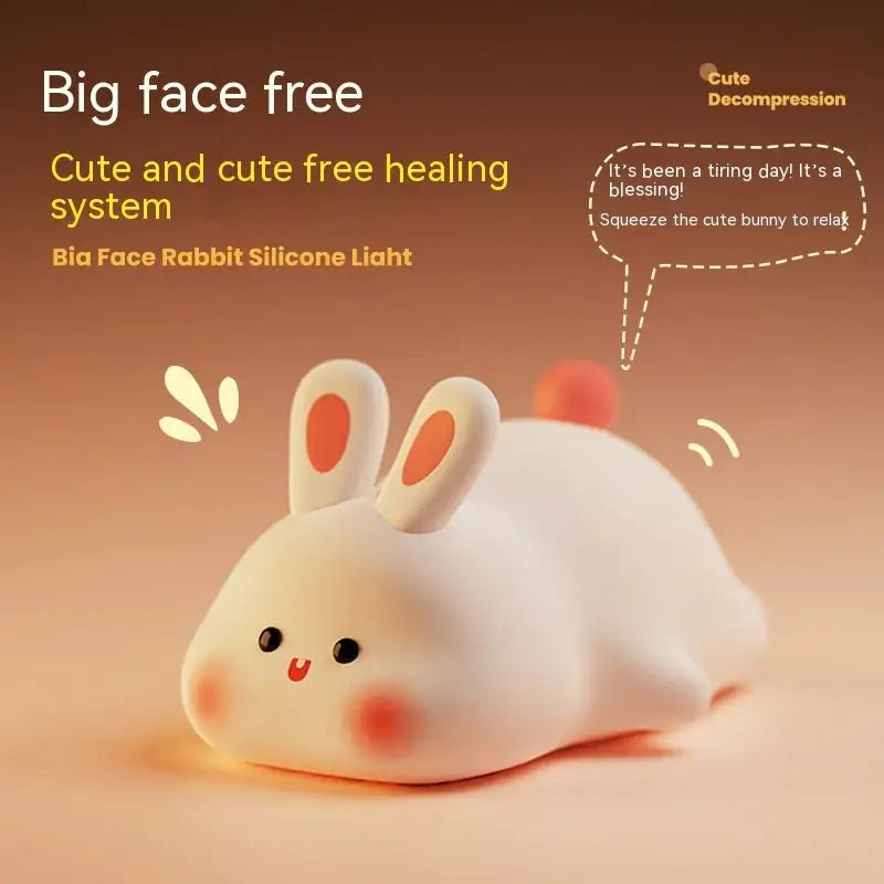 Cute LED Night Light Touch Sensor Cartoon Kid's Nightlights Big Face Rabbit Silicone Night Light Christmas Gift Bedside Lamp Home Decor - The Happy Package