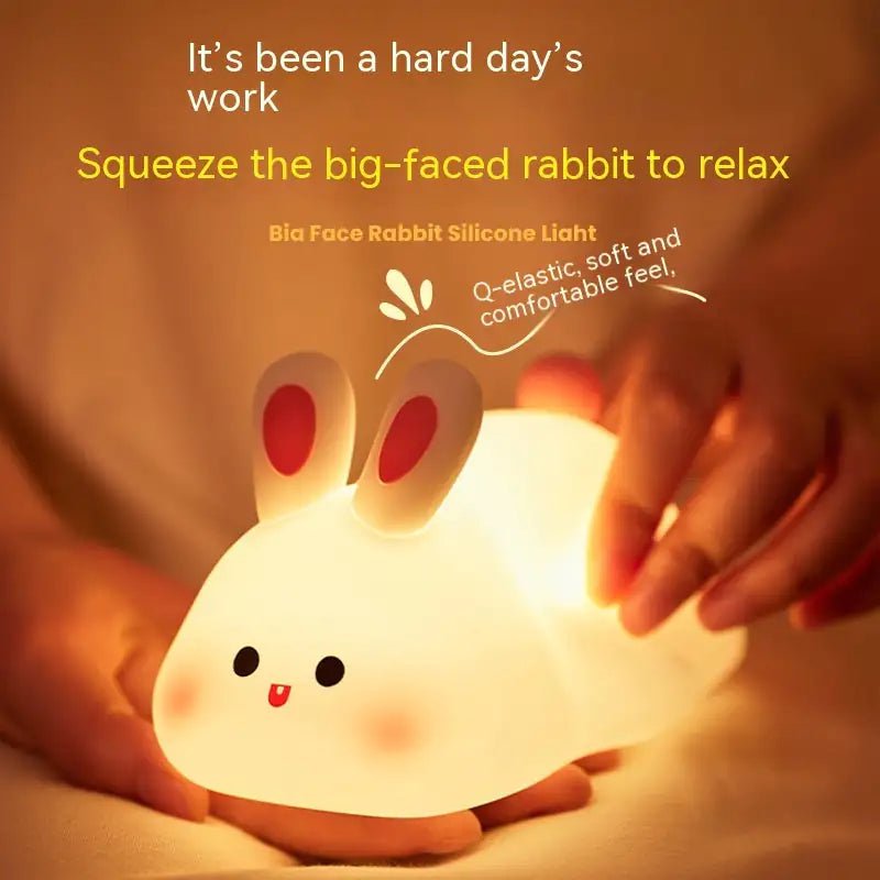 Cute LED Night Light Touch Sensor Cartoon Kid's Nightlights Big Face Rabbit Silicone Night Light Christmas Gift Bedside Lamp Home Decor - The Happy Package