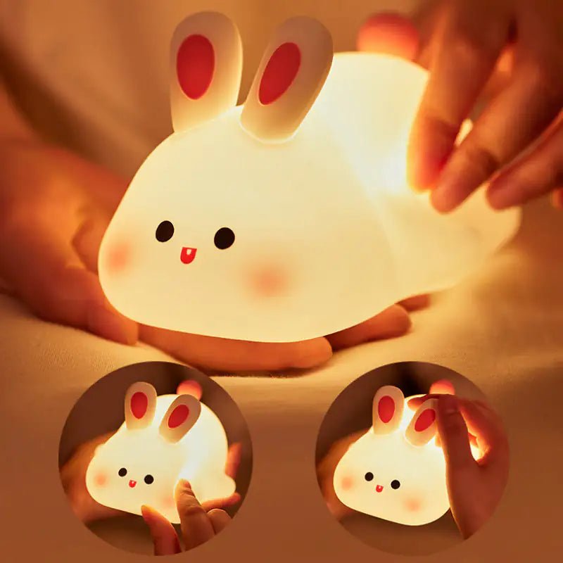 Cute LED Night Light Touch Sensor Cartoon Kid's Nightlights Big Face Rabbit Silicone Night Light Christmas Gift Bedside Lamp Home Decor - The Happy Package
