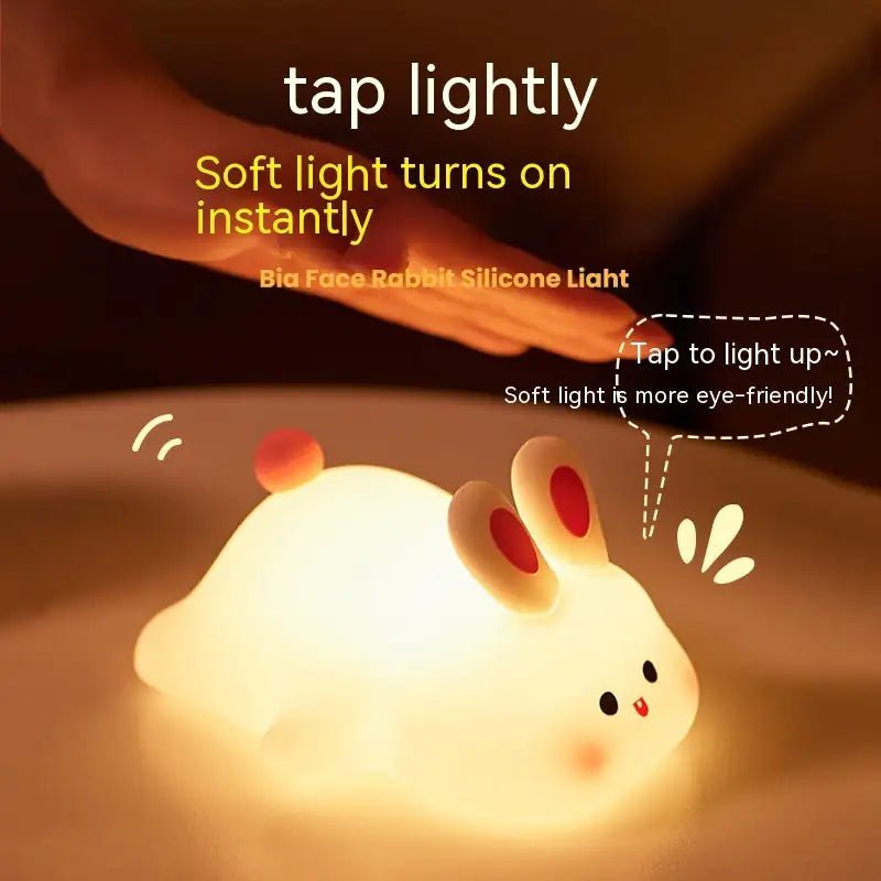 Cute LED Night Light Touch Sensor Cartoon Kid's Nightlights Big Face Rabbit Silicone Night Light Christmas Gift Bedside Lamp Home Decor - The Happy Package