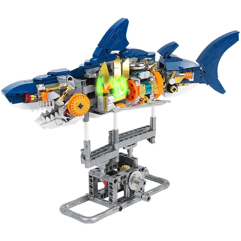 Mechanical Shark Building Set with Stand & Lights - Kids & Adults - The Happy Package