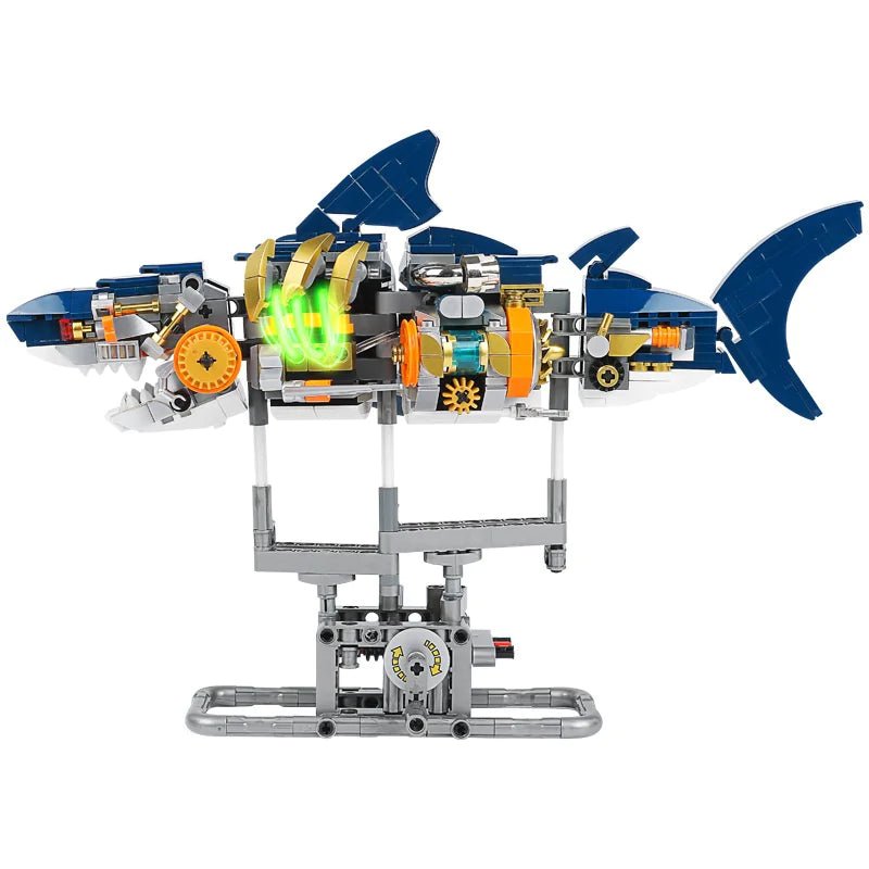 Mechanical Shark Building Set with Stand & Lights - Kids & Adults - The Happy Package