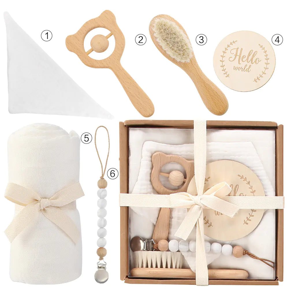Newborn Gift Set: Bath Towel, Pacifier & Toys - The Happy Package