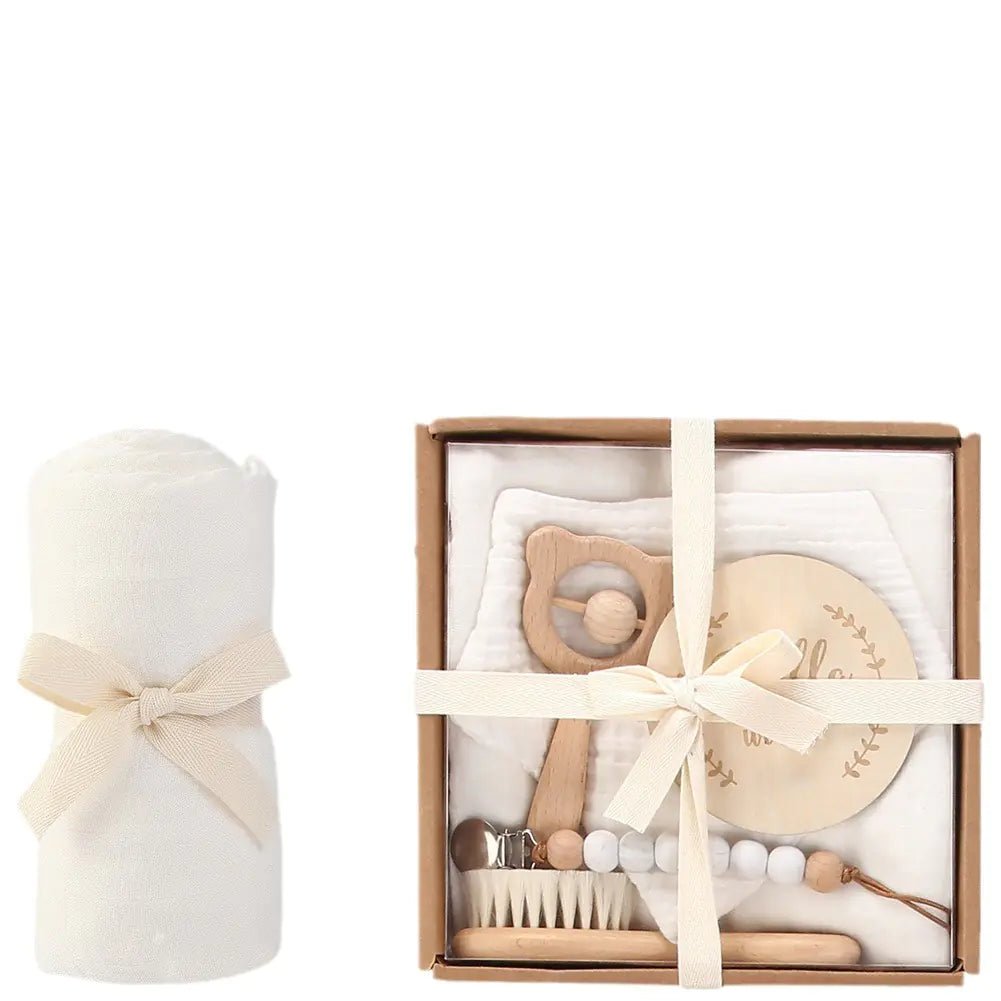 Newborn Gift Set: Bath Towel, Pacifier & Toys - The Happy Package
