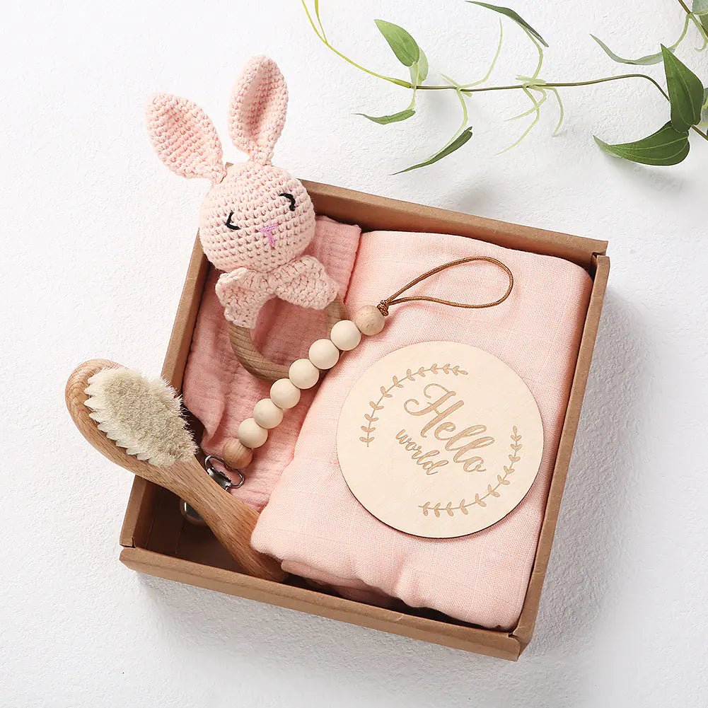 Newborn Gift Set: Bath Towel, Pacifier & Toys - The Happy Package