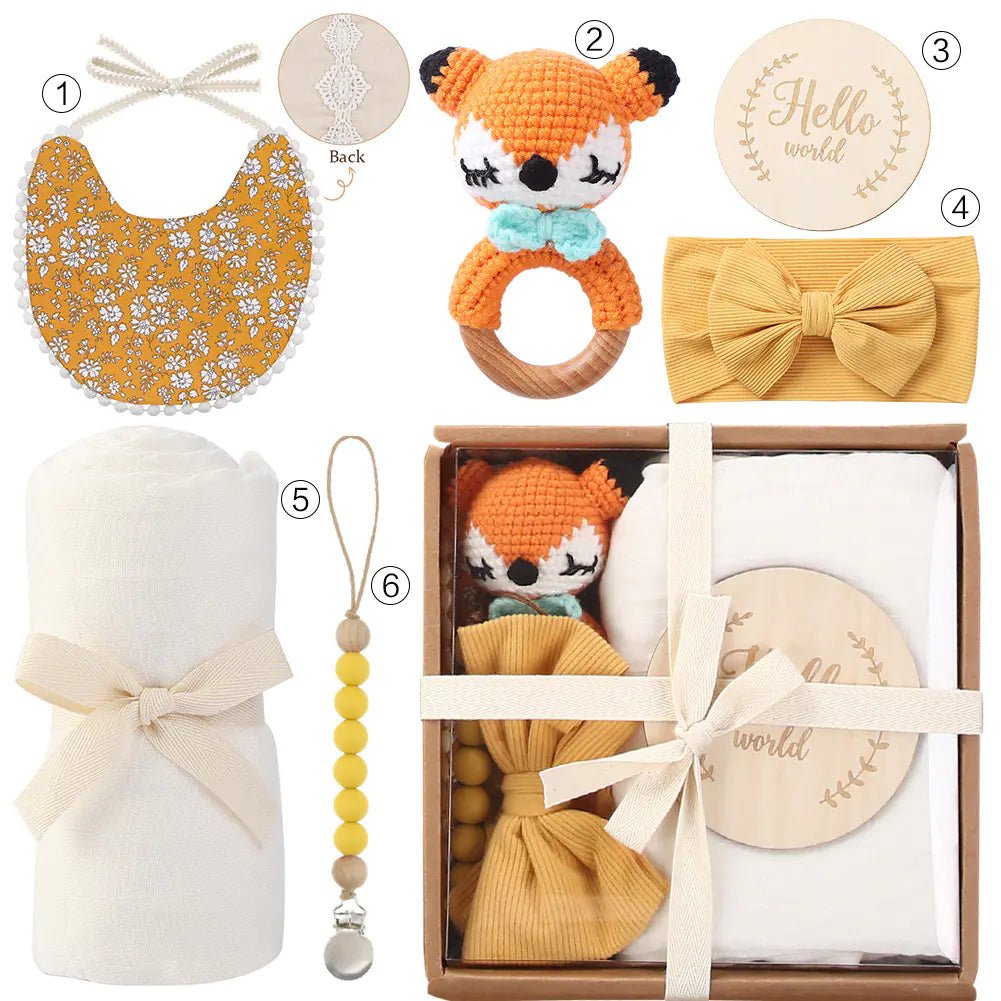 Newborn Gift Set: Bath Towel, Pacifier & Toys - The Happy Package