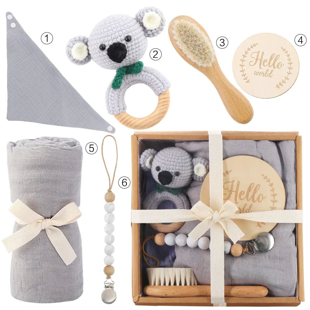 Newborn Gift Set: Bath Towel, Pacifier & Toys - The Happy Package
