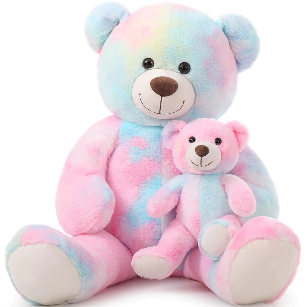 Tezituor Giant Teddy Bear Stuffed Animal 39in Large Teddy Bear Mommy with Baby Big Teddy Bear Stuffed Bear for Kids Girlfriend on Mothers Day Valentine Christmas Baby Shower Tie - dye Pink - The Happy Package